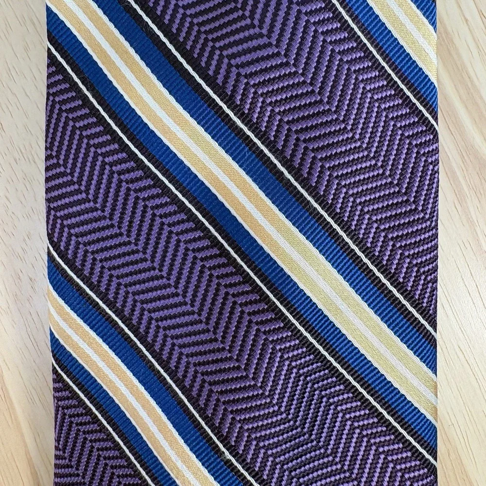 Jos. A. Bank Mens Silk Necktie Lavender Purple Blue Striped Woven Tie